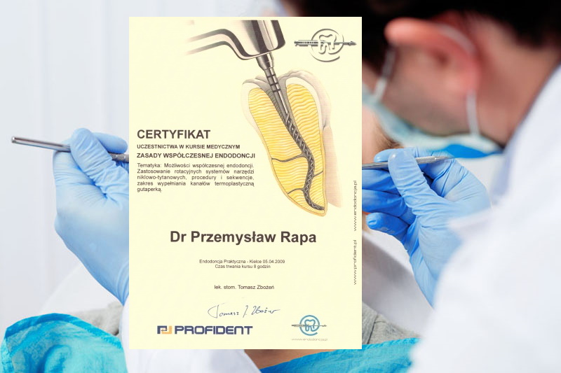 certyfikat leczenie kanałowe dla dr Przemysława Rapy